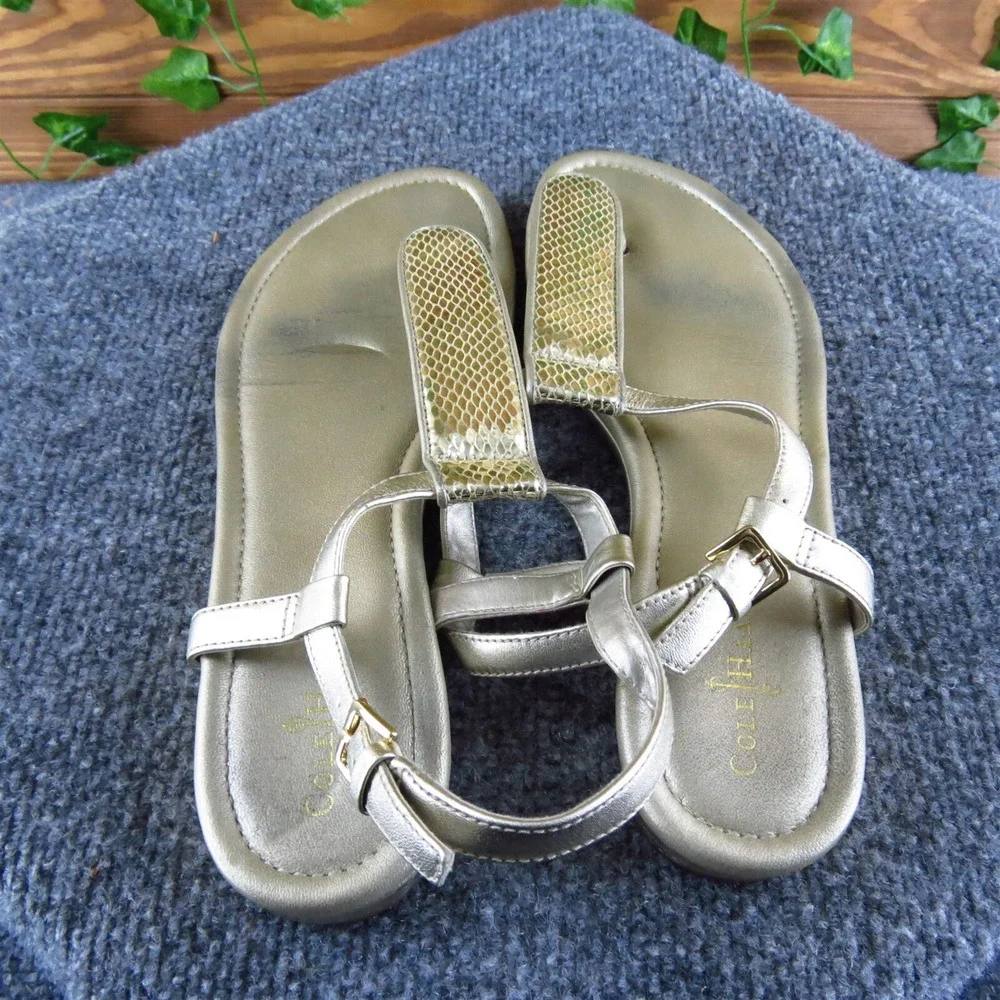 Cole Haan Women's  T-Strap‎ Gold Leather Sz 8.5 Medium Gently Used 2025